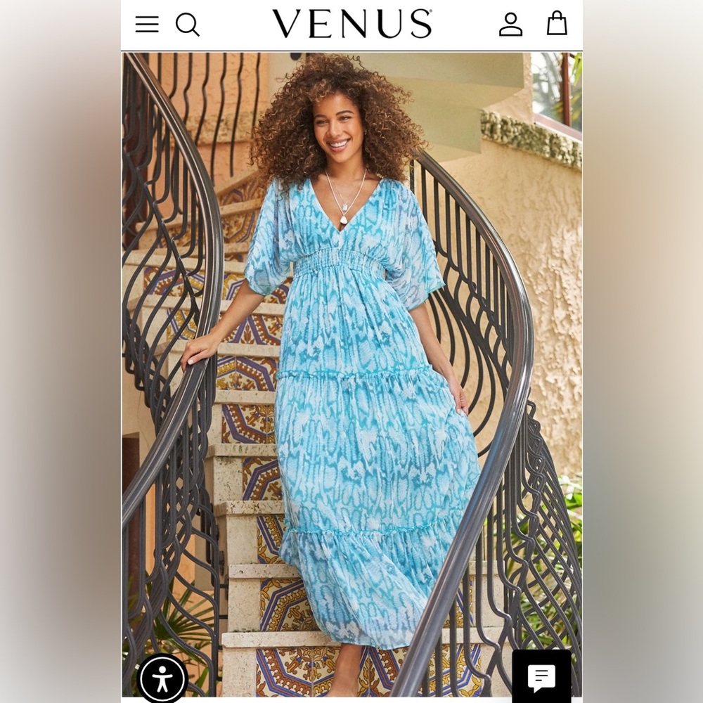 VENUS Aqua Tie-Dye V-Neck Maxi Dress NWT size S